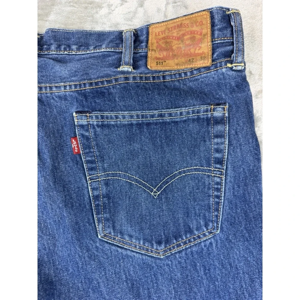 Levis 511 Jeans Mens 42x32 Blue Stretch Slim‎ Fit Tapered Leg Denim Made in USA